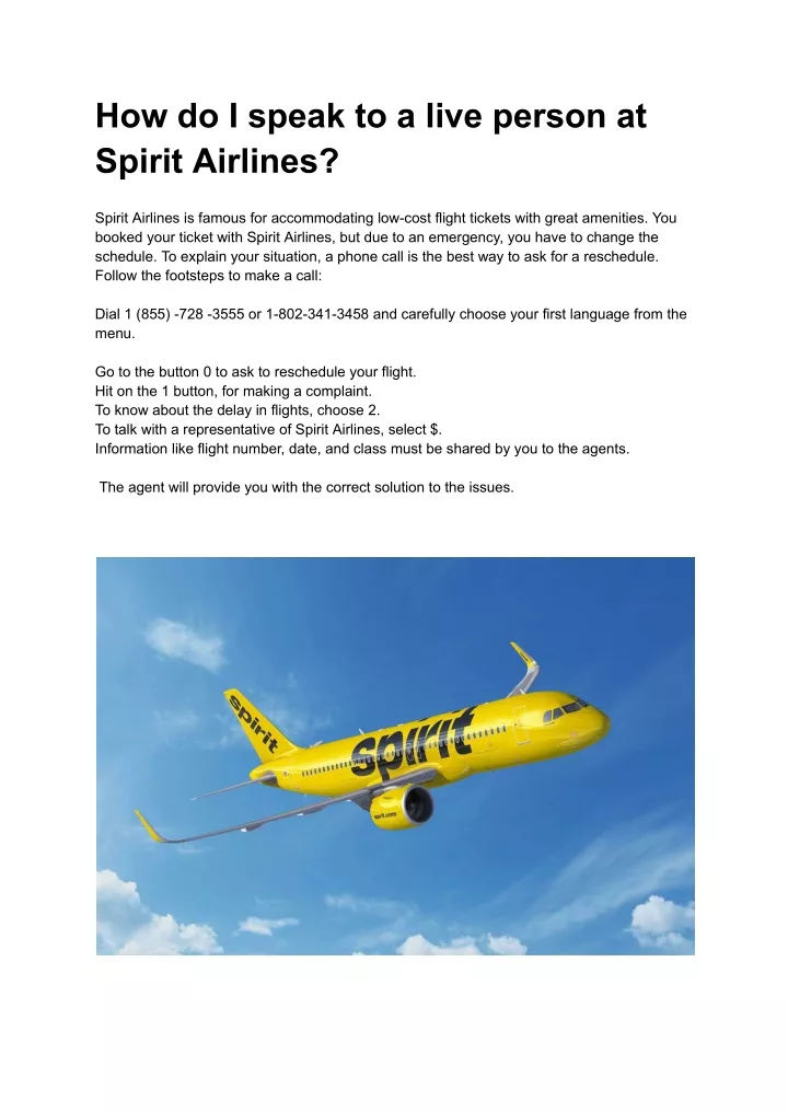 how do i speak to a live person at spirit airlines