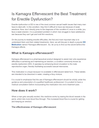 Kamagra Effervescent Is the Key to a Fulfilling Sexual Life