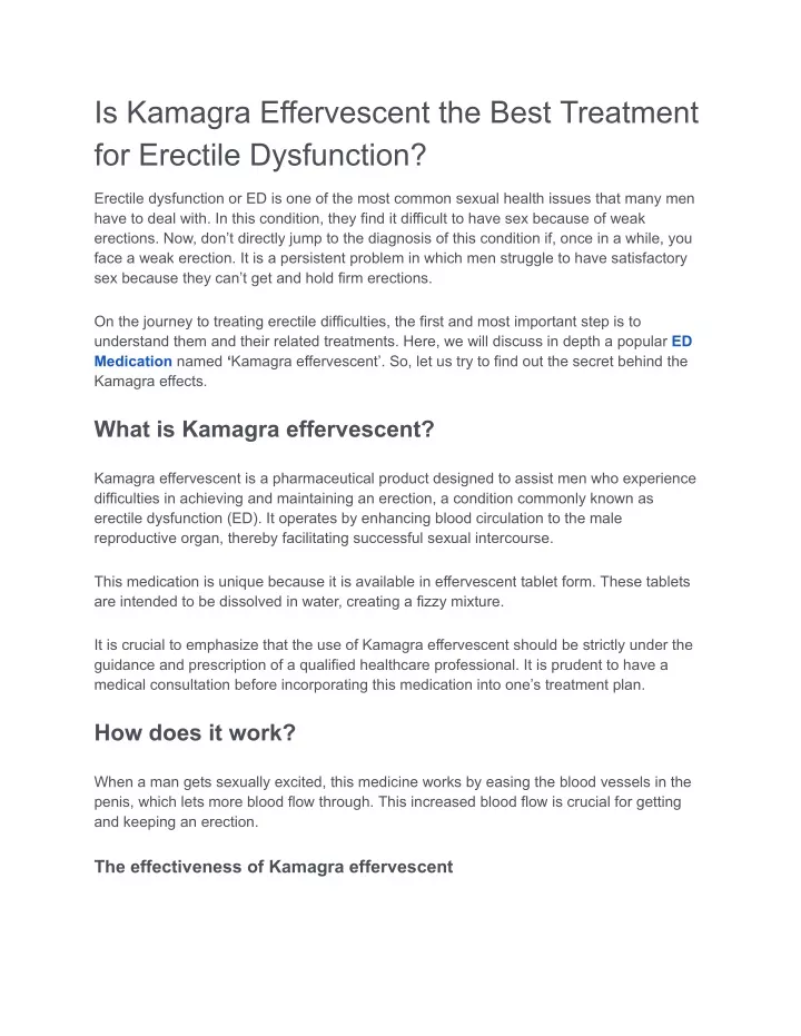 is kamagra effervescent the best treatment