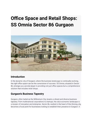 Office Space and Retail Shops SS Omnia Sector 86 Gurgaon