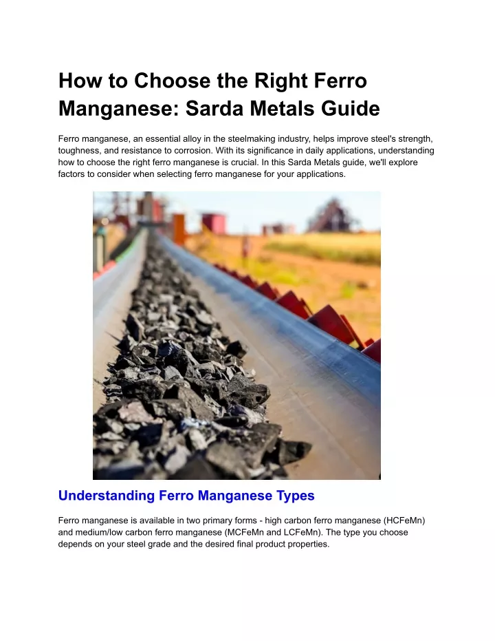 how to choose the right ferro manganese sarda