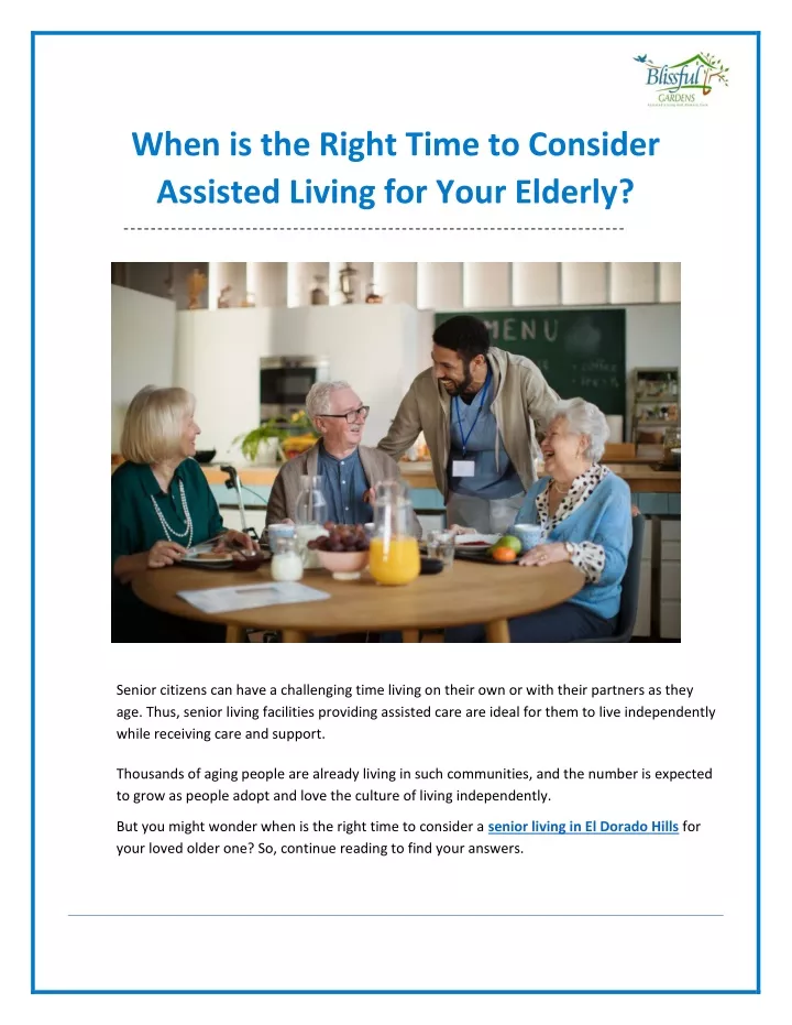 when is the right time to consider assisted