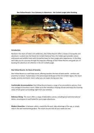 Dee fellow Resorts - Jim Corbett jungle safari booking - Jeep safari in Jim Corb