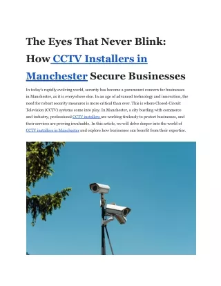 The Eyes That Never Blink: How CCTV Installers in Manchester Secure Businesses