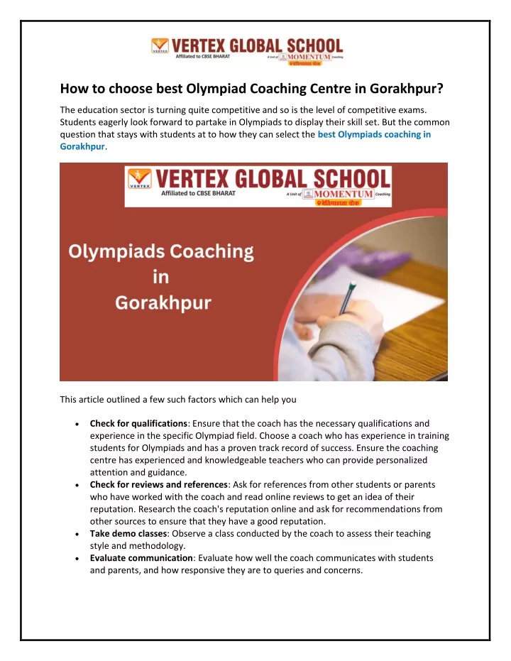 how to choose best olympiad coaching centre