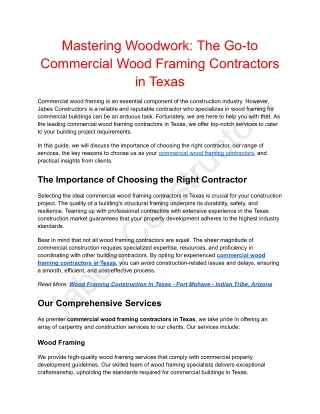 Mastering Woodwork_ The Go-to Commercial Wood Framing Contractors in Texas