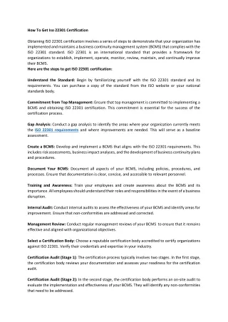 how to get iso 22301 certification obtaining