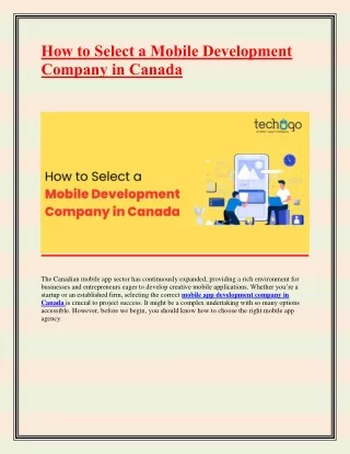 How to Select a Mobile Development Company in Canada