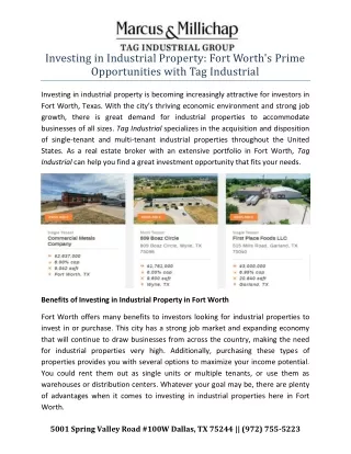 Investing in Industrial Property: Fort Worth's Prime Opportunities with Tag Indu