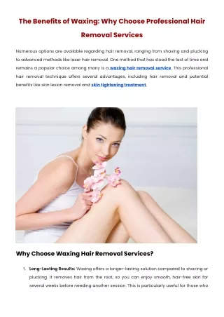 The Benefits of Waxing Why Choose Professional Hair Removal Services