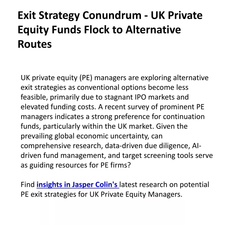 exit strategy conundrum uk private equity funds