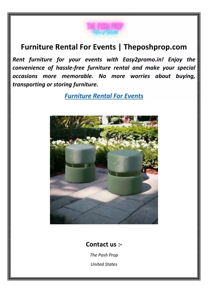 furniture rental for events theposhprop com