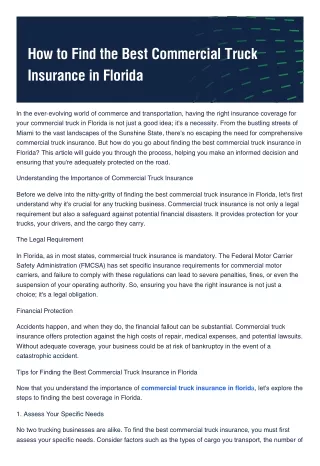 How to Find the Best Commercial Truck Insurance in Florida