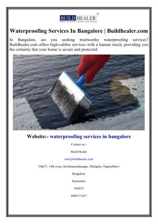 Waterproofing Services In Bangalore  Buildhealer.com