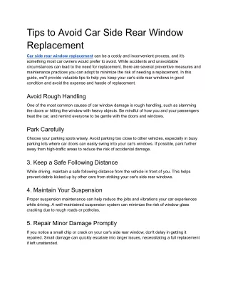 Tips to Avoid Car Side Rear Window Replacement