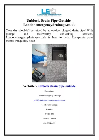 Unblock Drain Pipe Outside Londonemergencydrainage.co.uk