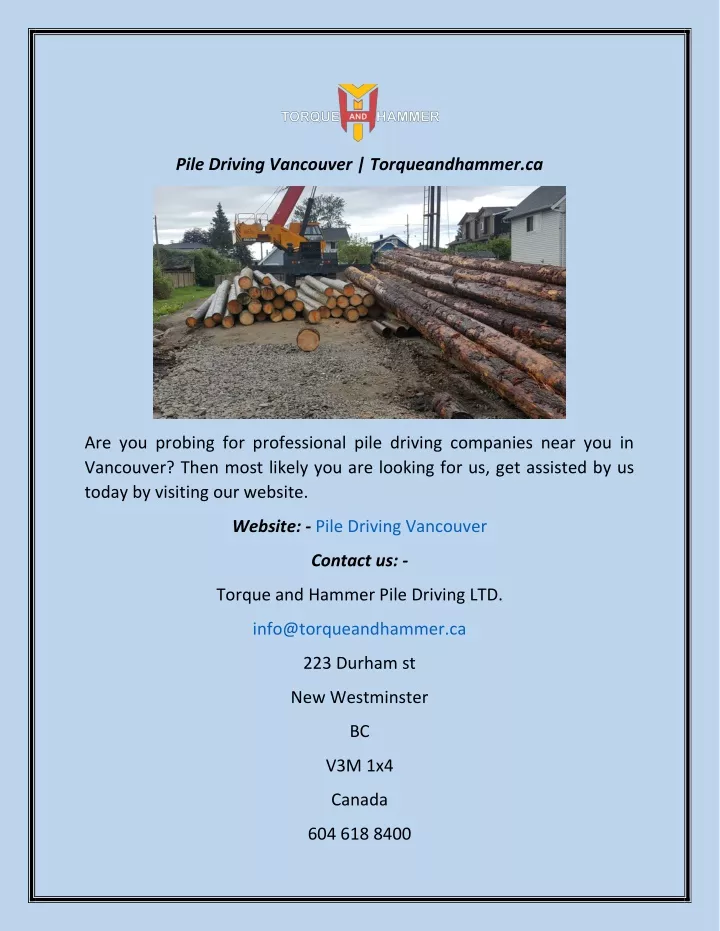 pile driving vancouver torqueandhammer ca