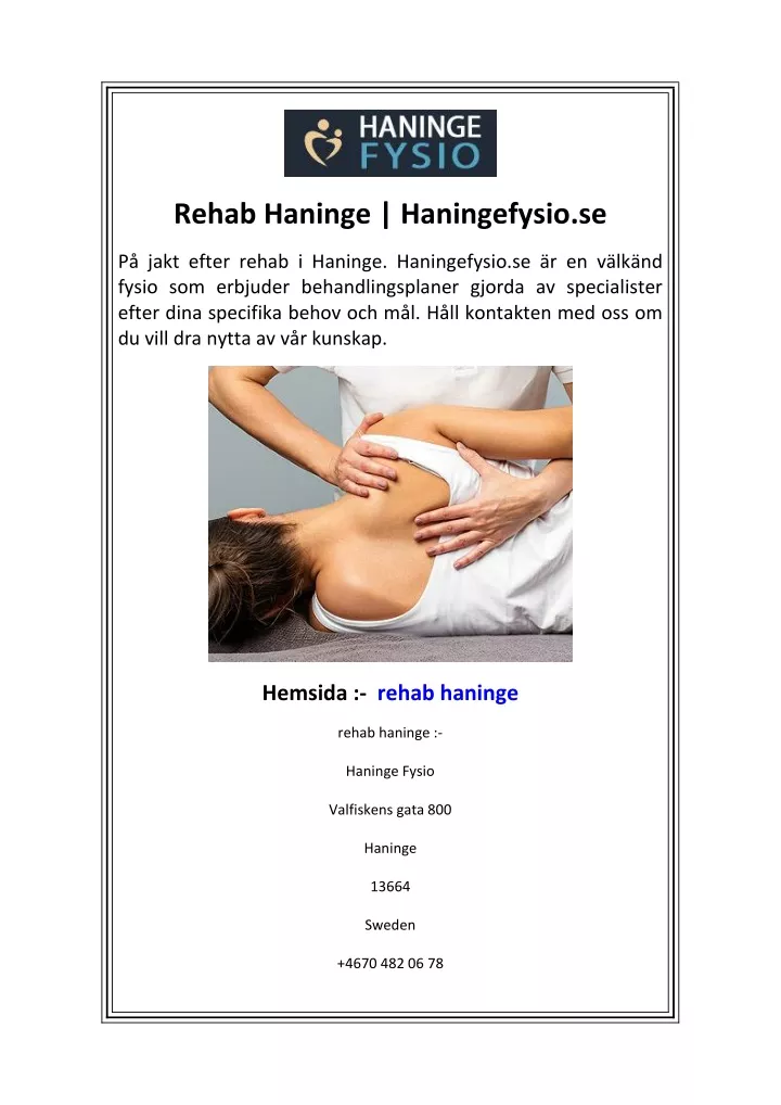 rehab haninge haningefysio se