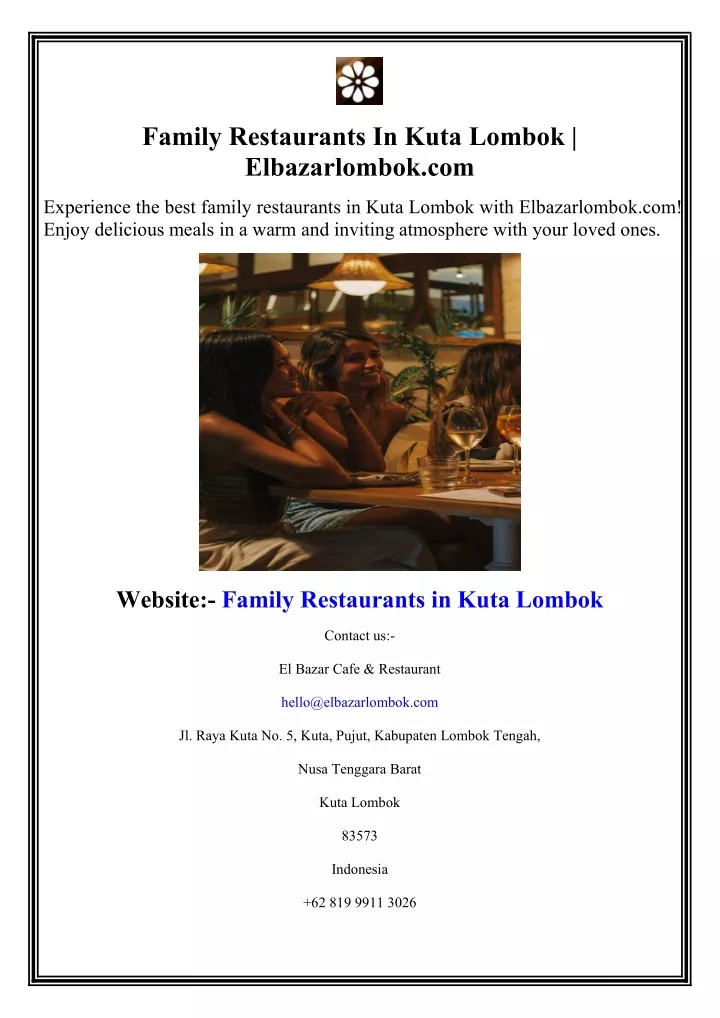 family restaurants in kuta lombok elbazarlombok