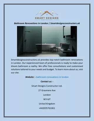 Bathroom Renovations in London  Smartdesignsconstructors.uk