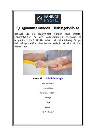 Sjukgymnast Handen  Haningefysio.se