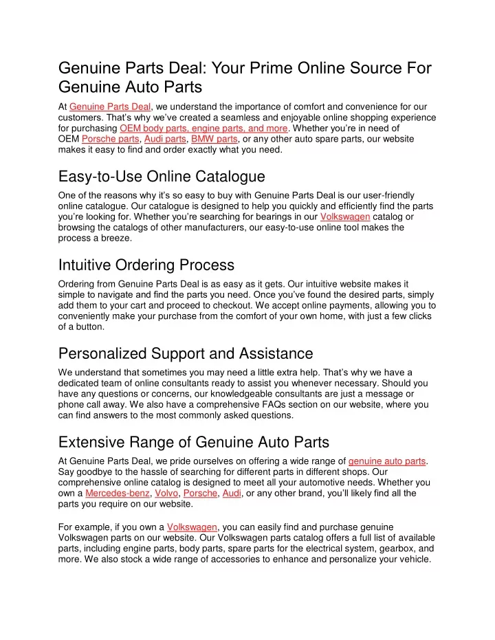 genuine parts deal your prime online source