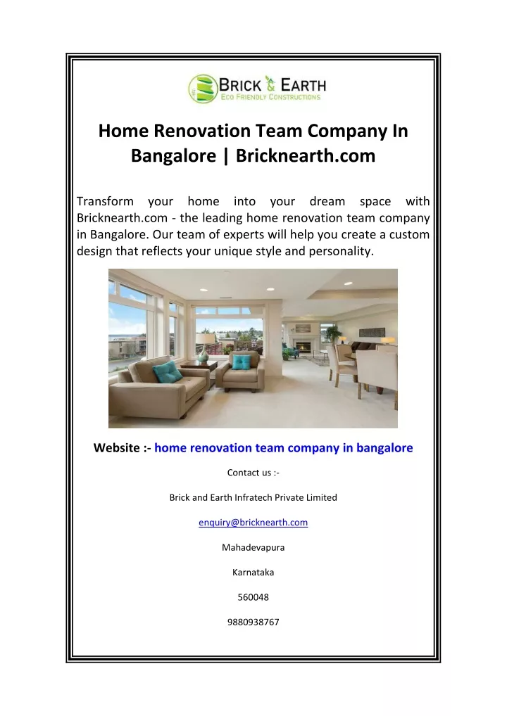 home renovation team company in bangalore