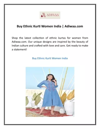 Buy Ethnic Kurti Women India  Adiwaa com