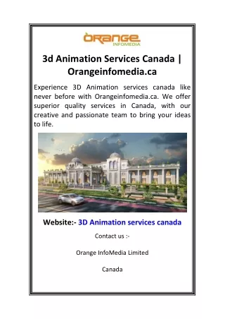 3d Animation Services Canada  Orangeinfomedia.ca
