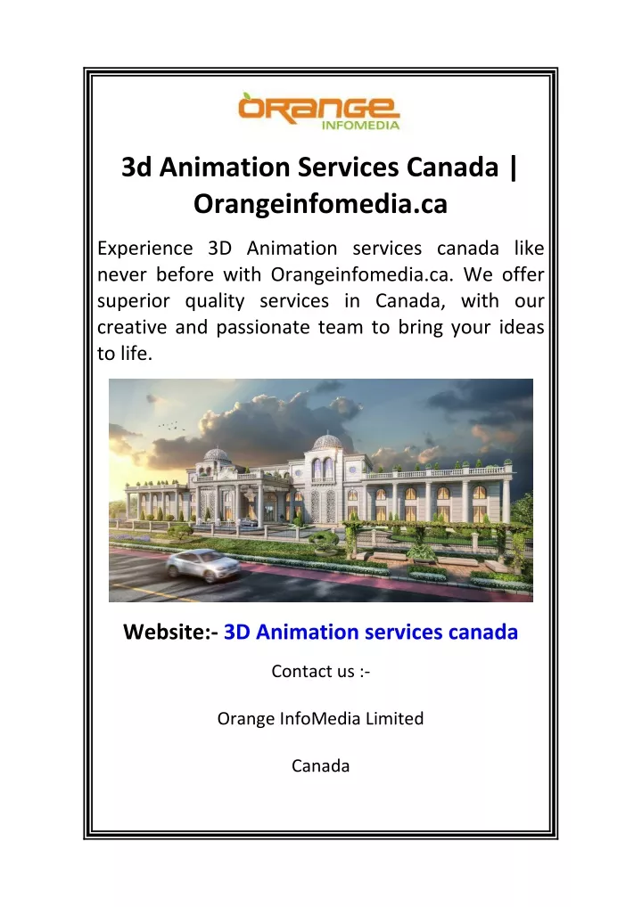 3d animation services canada orangeinfomedia ca