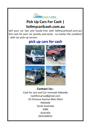 Pick Up Cars For Cash  Sellmycar4cash.com.au