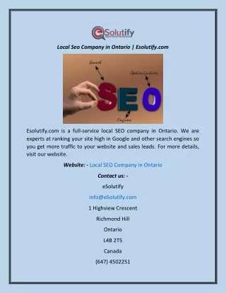 Local Seo Company in Ontario  Esolutify.com