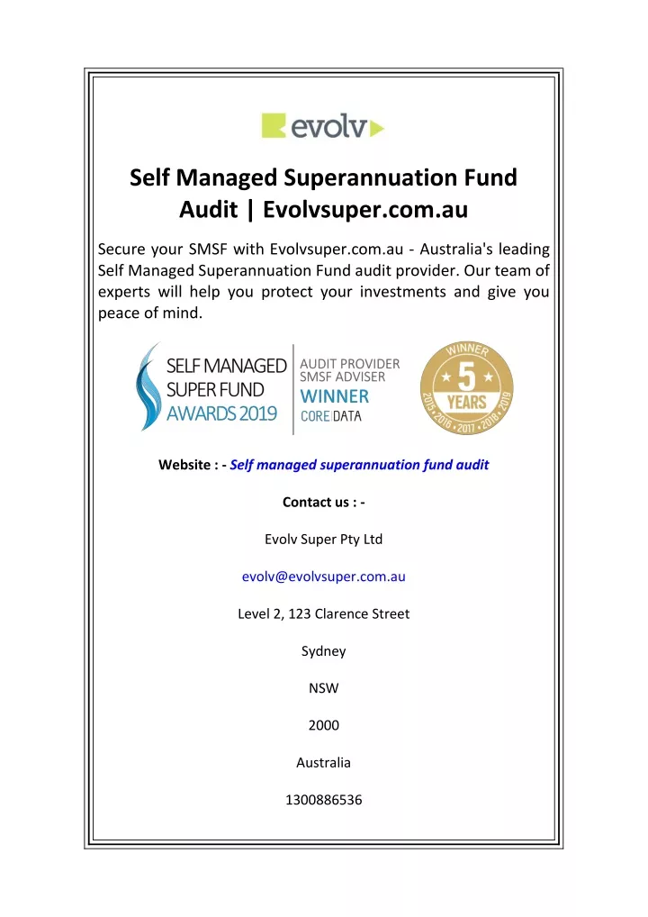 self managed superannuation fund audit evolvsuper