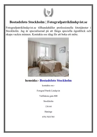 Bostadsfoto Stockholm  Fotografpatriklindqvist.se