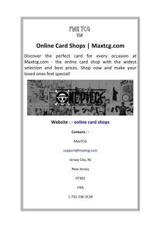 Online Card Shops Maxtcg.com