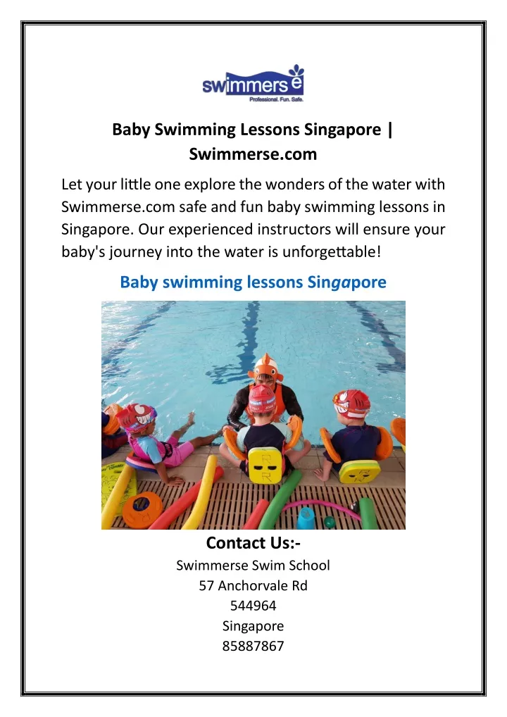 baby swimming lessons singapore swimmerse com