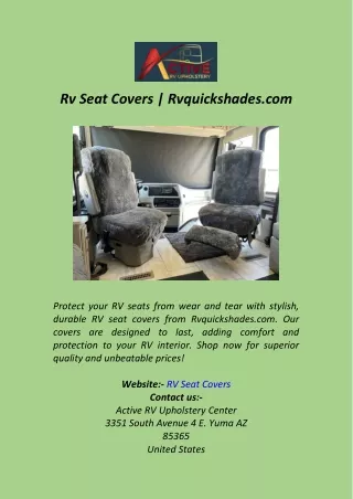 Rv Seat Covers  Rvquickshades.com