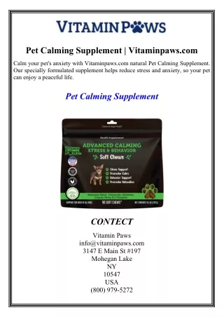 Pet Calming Supplement  Vitaminpaws.com