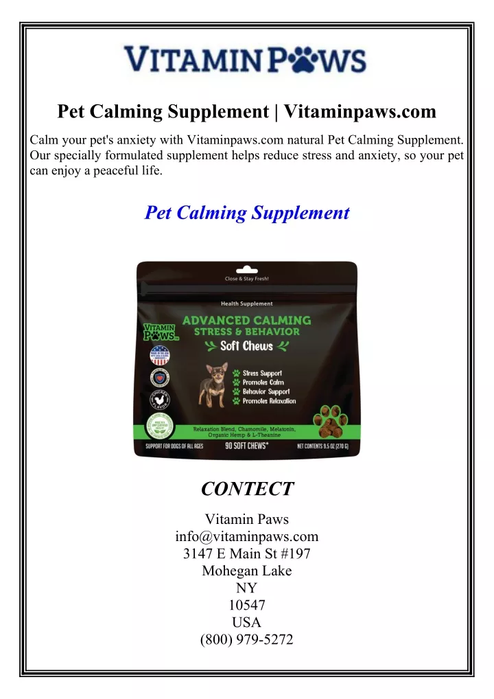 pet calming supplement vitaminpaws com