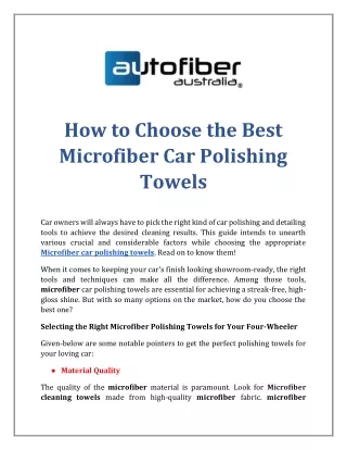 How to Choose the Best Microfiber Car Polishing Towels