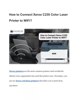 How to Connect Xerox C230 Color Laser Printer to WiFi?