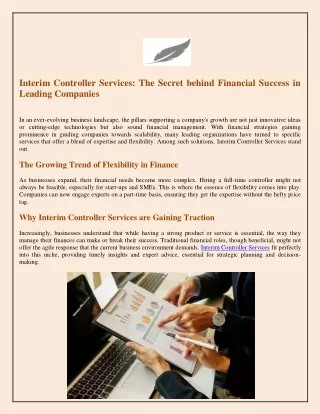 Interim Controller Services The Secret behind Financial Success in Leading Companies