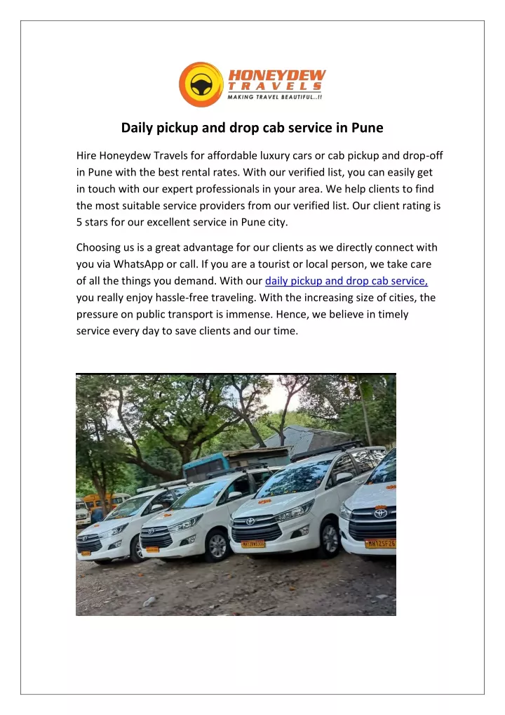 daily pickup and drop cab service in pune