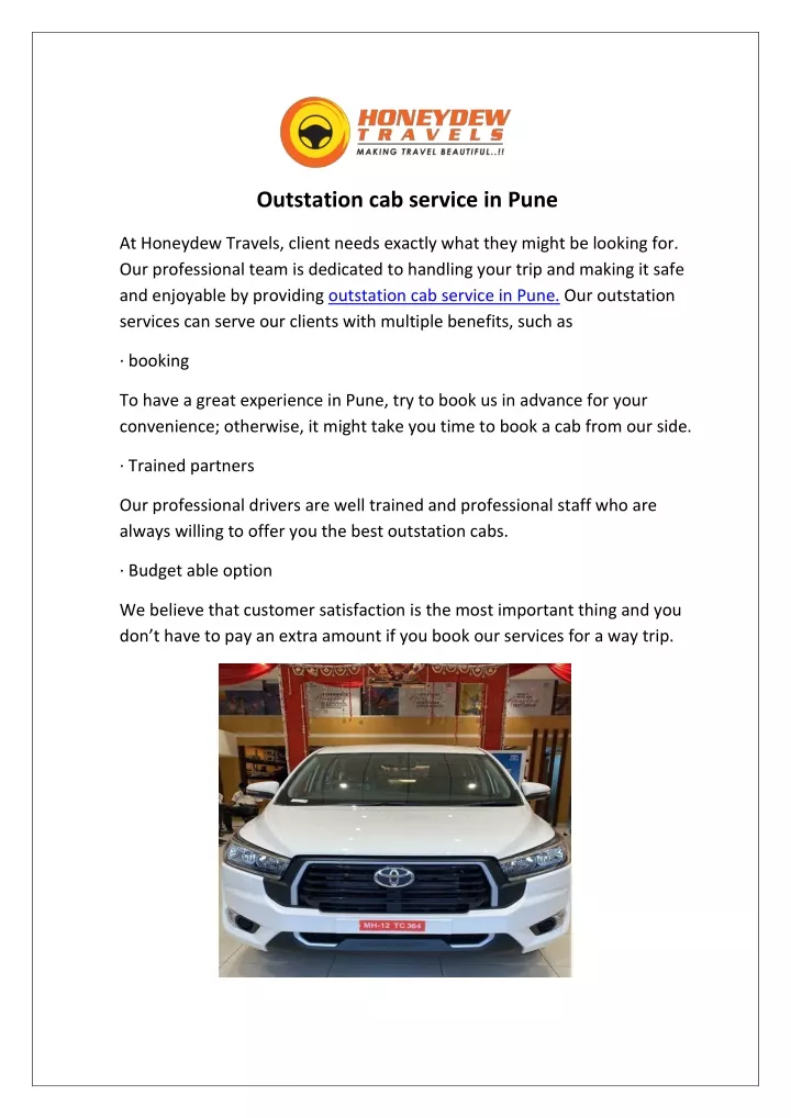 outstation cab service in pune