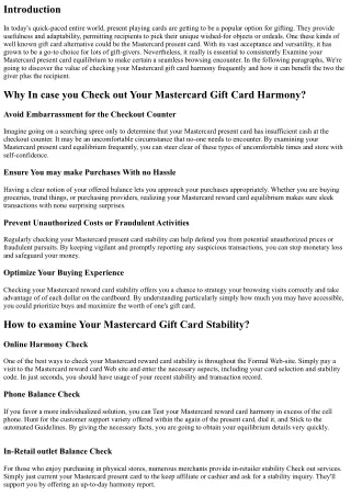 The significance of Checking Your Mastercard Gift Card Balance Harmony Consisten