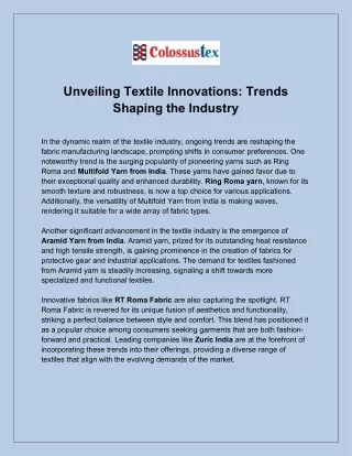 Unveiling Textile Innovations_ Trends Shaping the Industry _ Colossustex