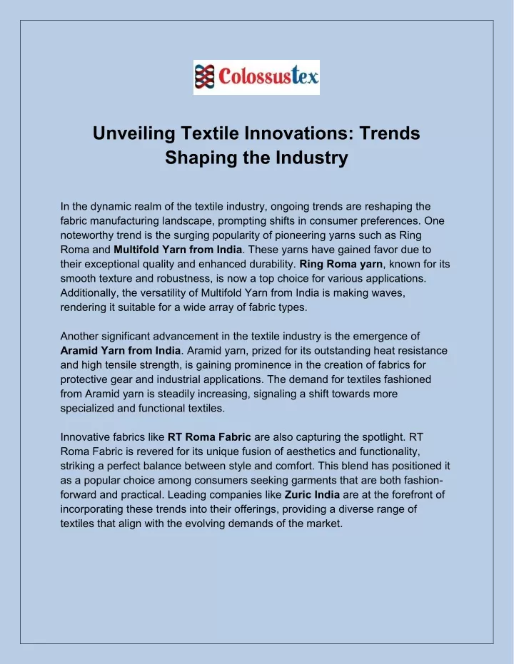 unveiling textile innovations trends shaping