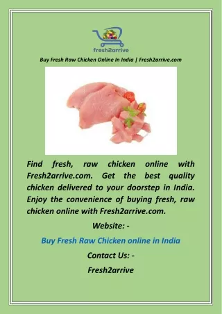 Buy Fresh Raw Chicken Online In India  Fresh2arrive