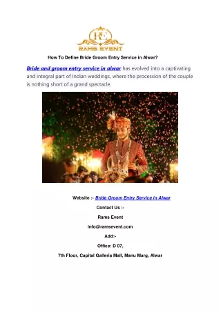 how to define bride groom entry service in alwar