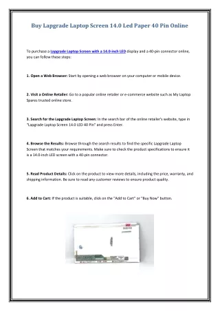 Buy Lapgrade Laptop Screen 14.0 Led Paper 40 Pin Online